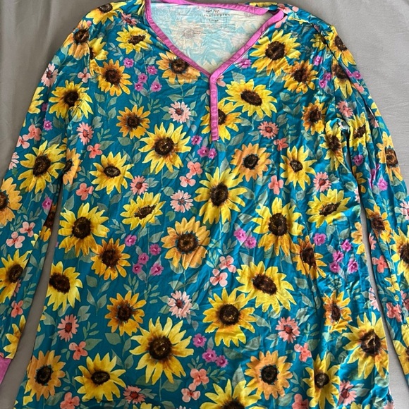 Little Sleepies Blue and Pink Sunflower Kids Pajamas - Picture 3 of 4